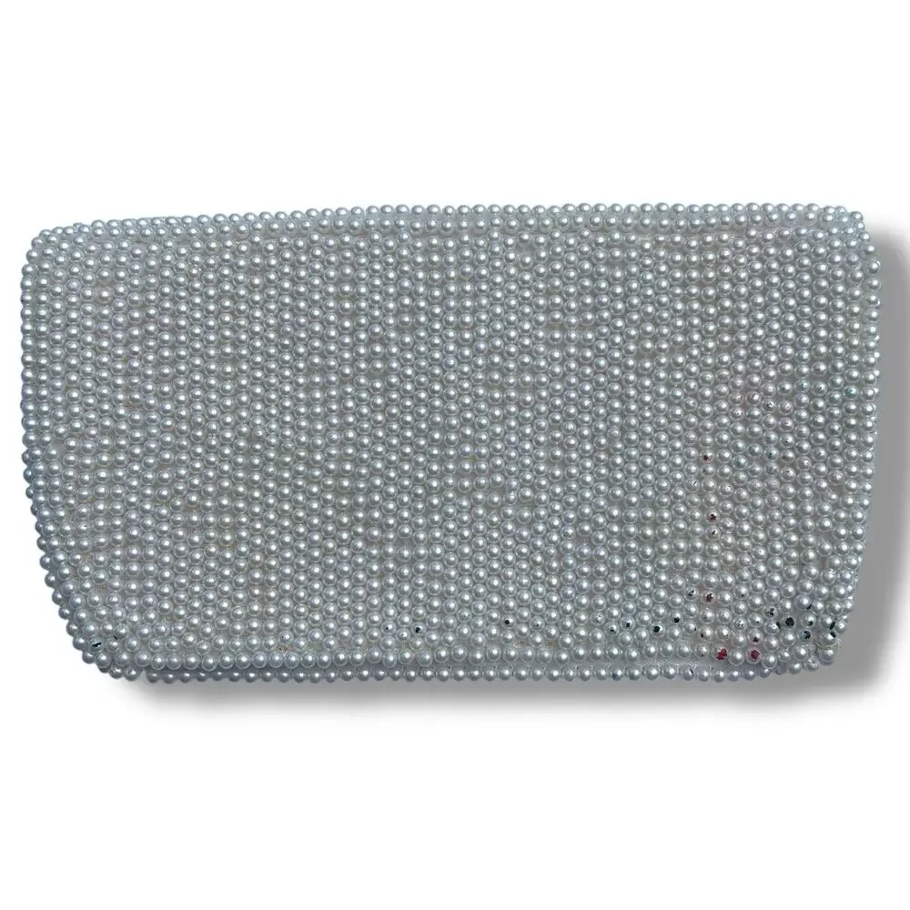 Vintage Beaded Handbag Purse Clutch Wallet White Silver